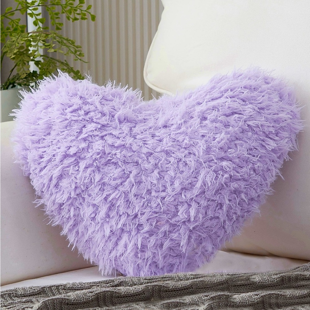 Purple Heart pillow fluffy throw pillow case with side zipper super cute feminin